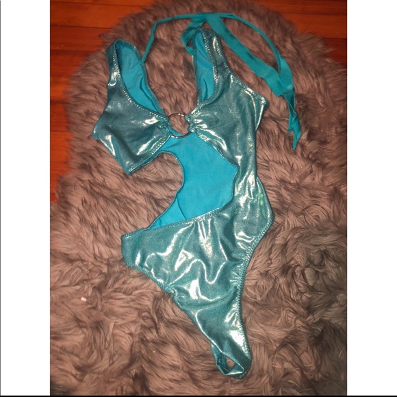 Metallic blue one piece bikini - Picture 2 of 6